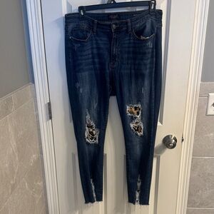 Judy Blue Dark Wash Skinny Jeans with Leopard Patch Distressing